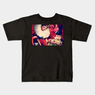 Queen of Hearts, rabbit, flamingo, tea party roses Alice in Wonderland, steam punk Kids T-Shirt